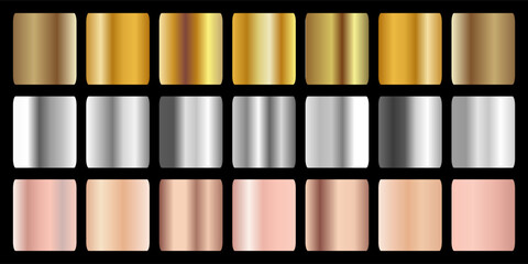 Collection of gold silver bronze and rose gold gradient texture background vector