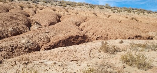 Side view of a Real photograph of soil fold on a hillside, authentic photo, not AI generated