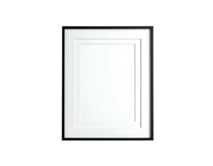 Empty black framed picture with white double mat on black background