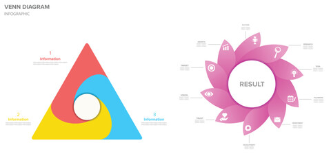Venn Diagram Infographic, Business and Education Venn Diagram Infographic, 10 Steps Infographic with Icons