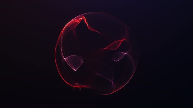 Glowing red plasma sphere forming from darkness and fading out, dynamic flowing light surface, futuristic energy orb animation, seamless loop, 4K 60fps.