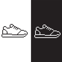 black and white pixel shoes sneakers 8 bit vector icon art for computer game