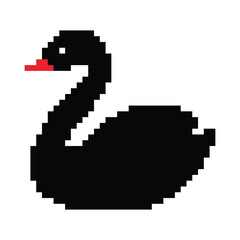 pixel art black swan 8 bit vector icon for computer game logo © veronchick84