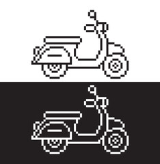 Obraz premium black and white pixel scooter 8 bit vector icon art for computer game 