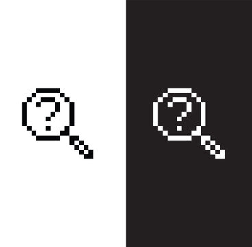 black and white pixel question tag 8 bit vector icon art for computer game