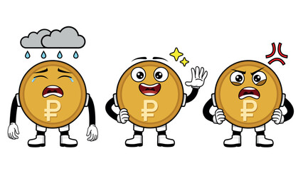 Obraz premium SET CURRENCY ICON SYMBOL WITH THREE EXPRESSION RUBLE RUSSIA