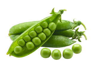 Fresh green peas in pods and scattered on black