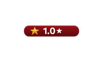 Single 1.0 star rating button indicating low customer satisfaction or poor product review on a transparent background