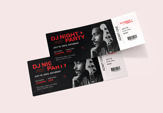 DJ Night Party Event Ticket Design Template for Music Festival