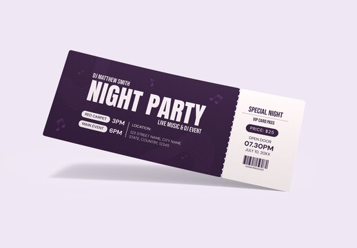Modern DJ Night Club Party Ticket Template for Music Concert and Events