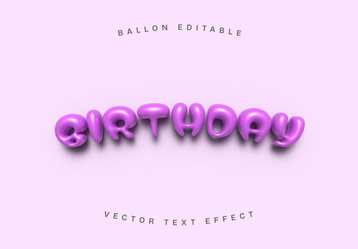 3D Inflated Bubble Balloon Text Effect Editable Vector Typography Style