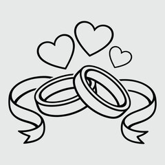 Wedding Rings with Hearts and Ribbon