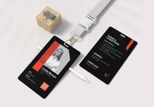 Black Orange Professional Employee ID Card Design Template