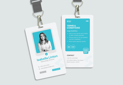 Modern Teal and White Employee Id Card Design Template with Badge Layout
