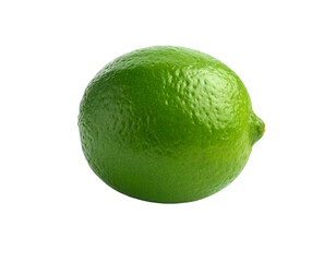 A single, bright green citrus fruit, a lime, isolated on a black background