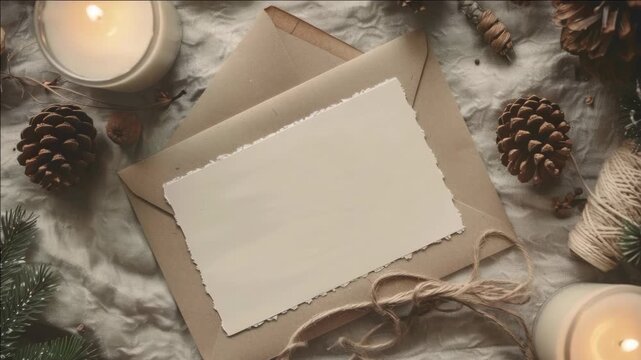A warm, inviting scene featuring a handwritten message that appears to be ripped out of a book or journal, tied up with a rustic twine bow. The background is embellished with natural elements