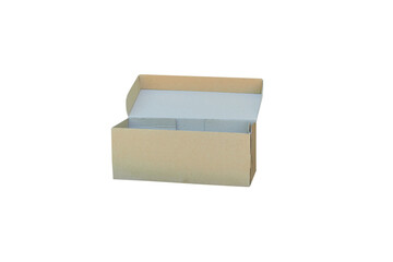 cardboard self-assembly box isolated, open empty cardboard box on white background