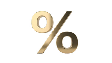 Isolated golden metallic percentage sign, finance symbol rendered in 3D, rendering