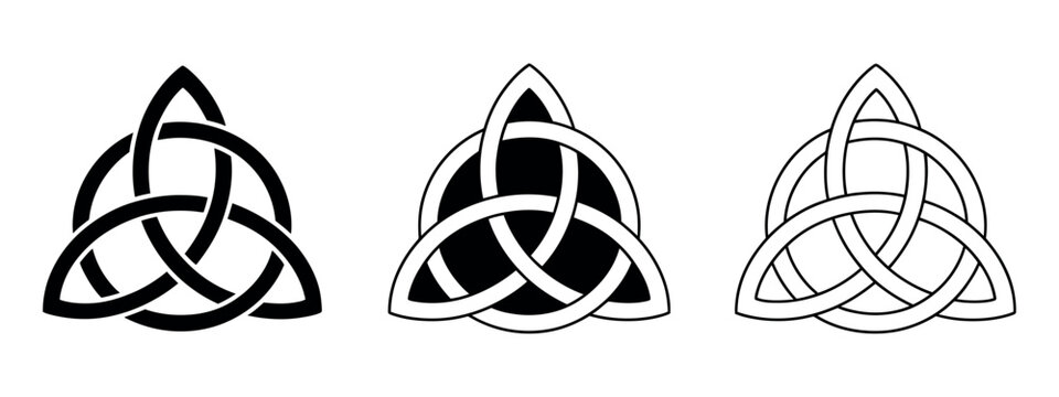 Celtic Trinity Knot Vector Set Featuring Three Isolated Designs on White Background for Decorative and Cultural Use