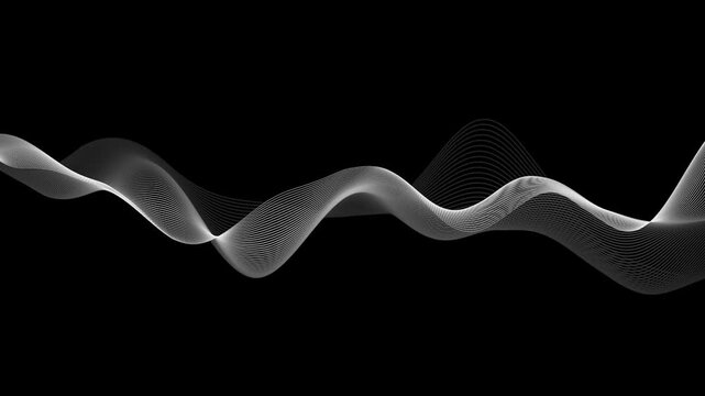 White wave curves on black background with  &ndash; abstract lines network motion, 4K looped animation