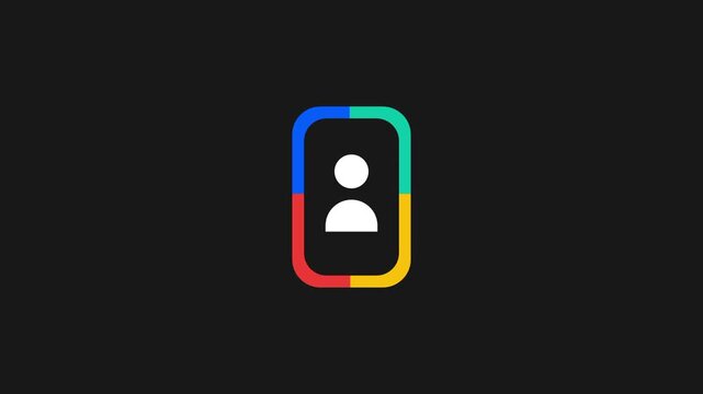 A small vertical rectangle with rounded corners features a colorful border and a white person silhouette at the center like a profile avatar