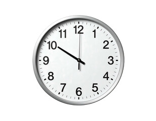 Round wall clock with white face and silver frame shows 1000