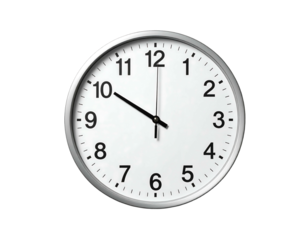 Round wall clock with white face and silver frame shows 1000