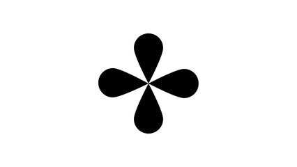 Minimalist Black Four Leaf Clover Shape on White Background.