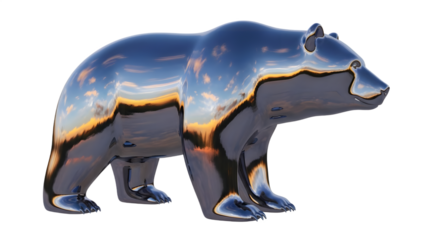 A shiny metallic silver polar bear, 