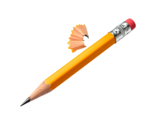 Sharpened yellow pencil with shavings against black