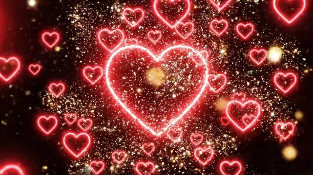 valentines day heart frame with glitter shiny stars and particles red love motion background, romantic social media design element