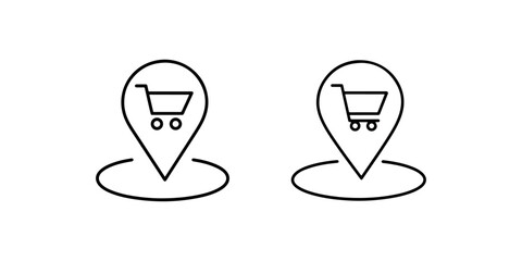 Shopping cart pin icons for store location find retail outlet grocery shop tracking map pointer set isolated vector illustration minimal outline design art © MstPoliAkther