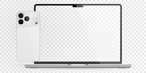 Vector realistic smartphone, laptop, tablet, computer set. Realistic gadget set png. Vector devices with blank empty screen isolated on transparent background.