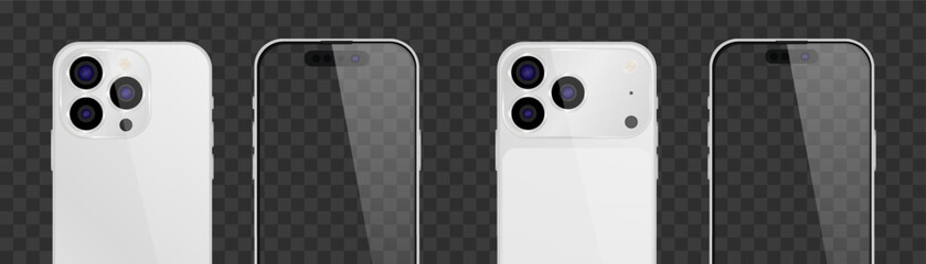 Vector realistic smartphone, 17 pro and 15 pro. Realistic gadget set png. Vector electronic device with blank empty screen isolated on transparent background.