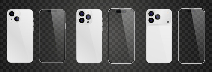 Vector realistic smartphone, 17 pro and 15 pro. Realistic gadget set png. Vector electronic device with blank empty screen isolated on transparent background.