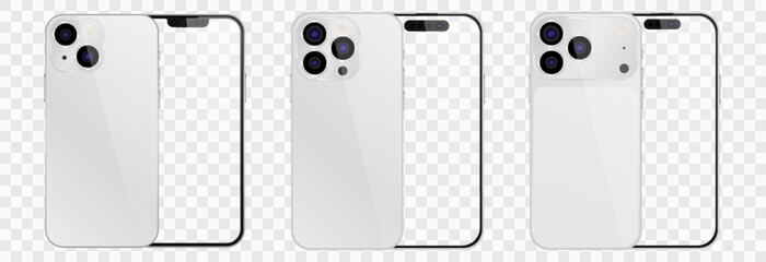 Vector realistic smartphone, 17 pro and 15 pro. Realistic gadget set png. Vector electronic device with blank empty screen isolated on transparent background.