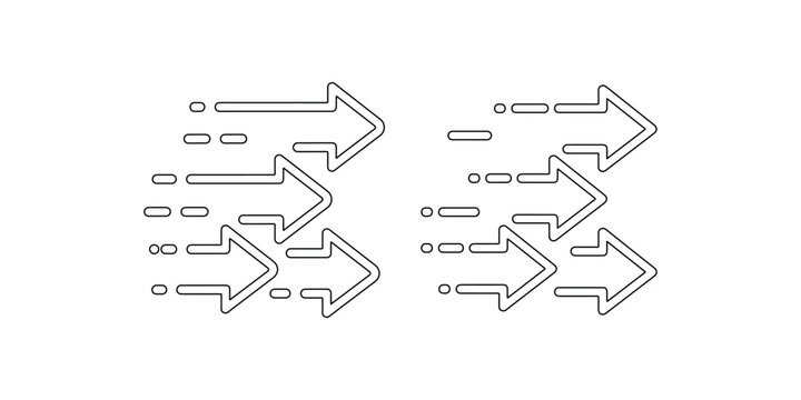 Four arrows moving fast right side graphic element set collection abstract speed motion forward direction abstract background