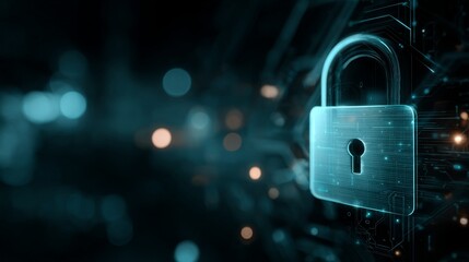 glowing padlock on dark background, cyber secutity and privacy background
