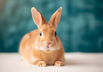 Obraz premium Cute orange bunny rabbit on easter background