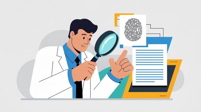 forensic investigator examining a fingerprint with a magnifying glass flat vector illustration
