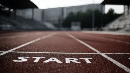 close up of start line on the red running track on modern stadium