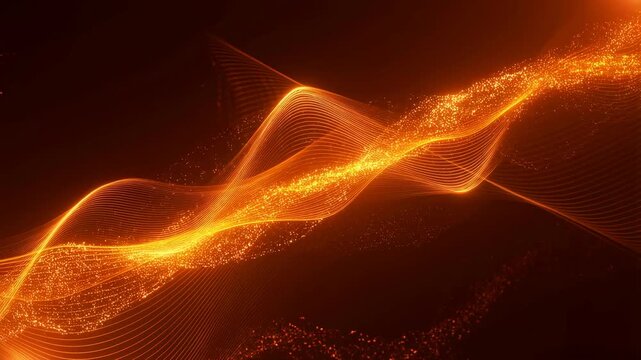 Abstract glowing orange wave animation with sparkling particles. Represents energy, creativity, and digital innovation in visual media