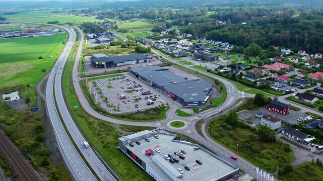 Aerial view of E45 near &Auml;lv&auml;ngen, featuring scenic landscapes and roads