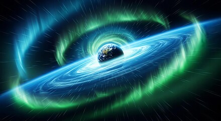 Earth magnetic field protecting the planet from solar wind and cosmic radiation