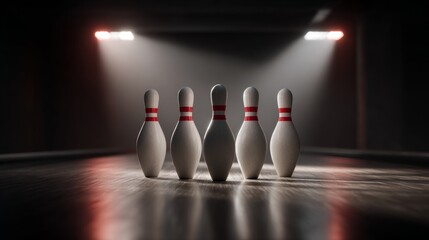 Bowling pins on the row, dramatic lighting