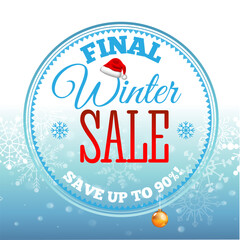 Square winter sale banner template with snowflakes on a soft blue background. Clean modern design perfect for social media posts, online promotions, seasonal advertising and winter marketing campaigns