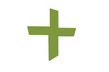 Green medical cross symbol icon representing healthcare, pharmacy, first aid, and positive addition, isolated on transparency