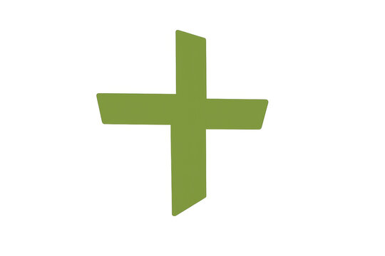 Green medical cross symbol icon representing healthcare, pharmacy, first aid, and positive addition, isolated on transparency