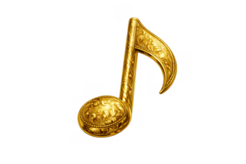 Golden musical note eighth note with ornate filigree pattern, elegant luxury design for music and sound concepts