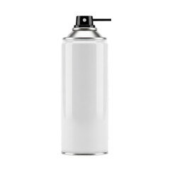 Tall white glossy aerosol spray can mockup with blank surface black cap, designed for product advertising branding presentations, for industrial packaging modern design clarity